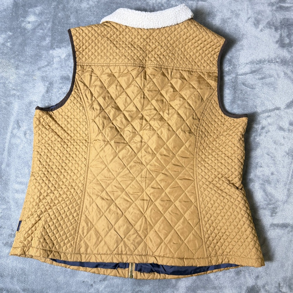 GH Bass Quilted Vest Womens 1X Tan Mustard Sherpa Collar Full Zip Puffer Vest - Picture 2 of 8
